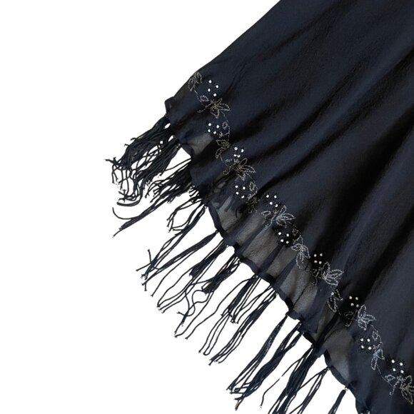 sheer black flowy embroidered skirt with fringe tassels fits XS/S - Picture 3 of 8